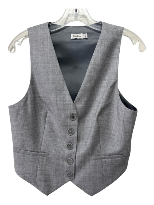 Simkhai Size 10 Gray Wool Heathered Button up Vest Gray / 10