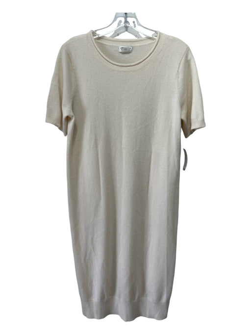 Club Monaco Size L Cream Cashmere ribbed hem Scoop Neck Cap Sleeve Dress Cream / L