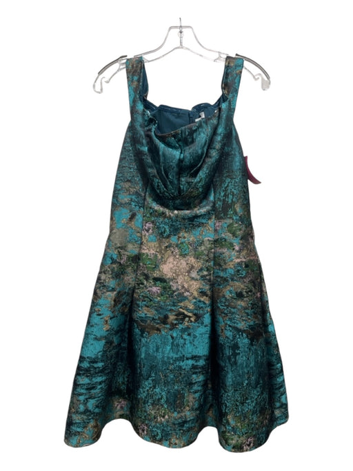 Kay Unger Size 12 Teal Multi Jacquard Abstract Off Shoulder Gown Dress Teal Multi / 12