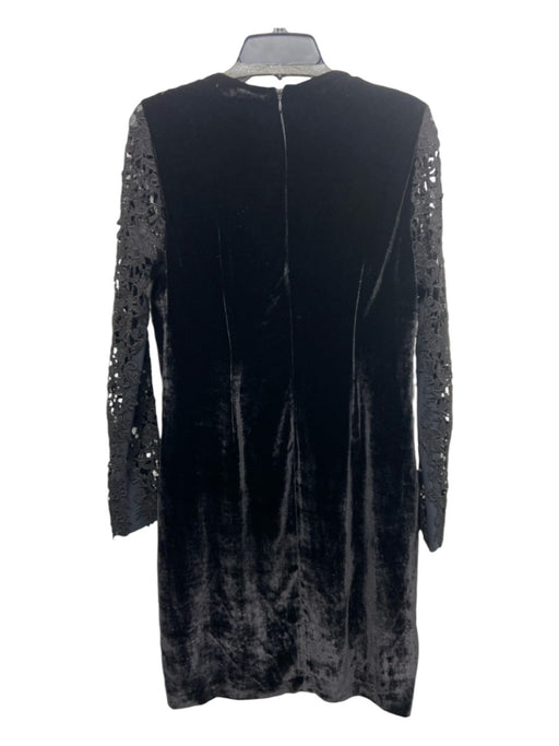 Elie Tahari Size 10 Black Rayon Lace Sleeves Asymmetric Detail Knee length Dress Black / 10