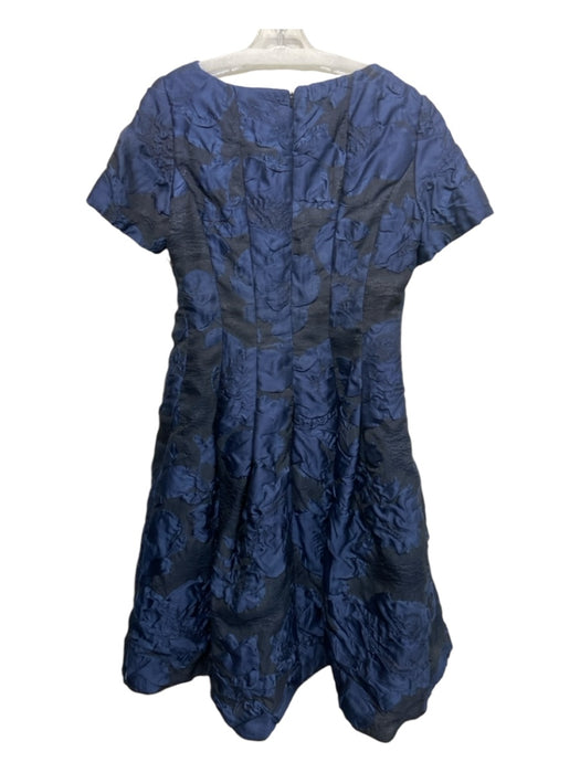 Oscar De La Renta Size 14 Navy & Black Polyester Blend Jacquard Abstract Dress Navy & Black / 14