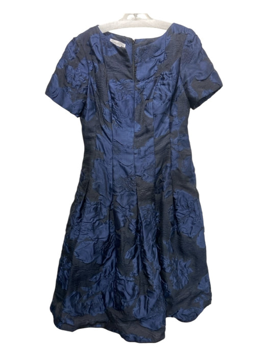 Oscar De La Renta Size 14 Navy & Black Polyester Blend Jacquard Abstract Dress Navy & Black / 14