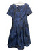 Oscar De La Renta Size 14 Navy & Black Polyester Blend Jacquard Abstract Dress Navy & Black / 14