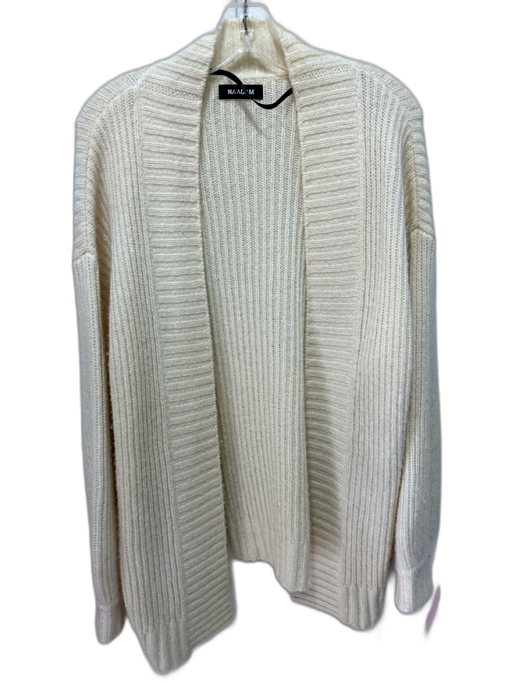 Naadam Size M Cream Wool & Cashmere Ribbed Knit Balloon Sleeve Cardigan Cream / M