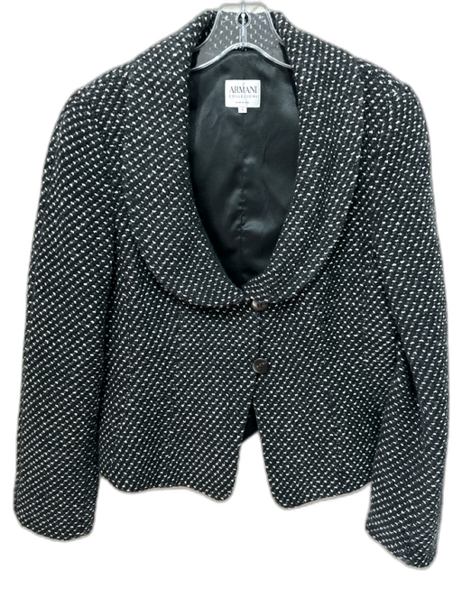 Armani Collezioni Size 12 Black, Cream, Blue Wool Blend Boucle Dotted Jacket Black, Cream, Blue / 12