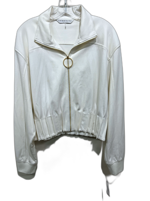 Trina Turk Size L Cream Viscose Blend pintuck waist Mock Neck Full Zip Jacket Cream / L