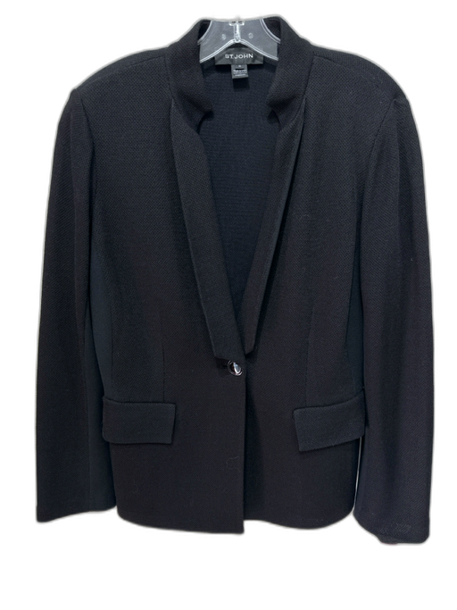 St John Size 10 Black Wool Blend Fabric Block Single Breasted Blazer Jacket Black / 10