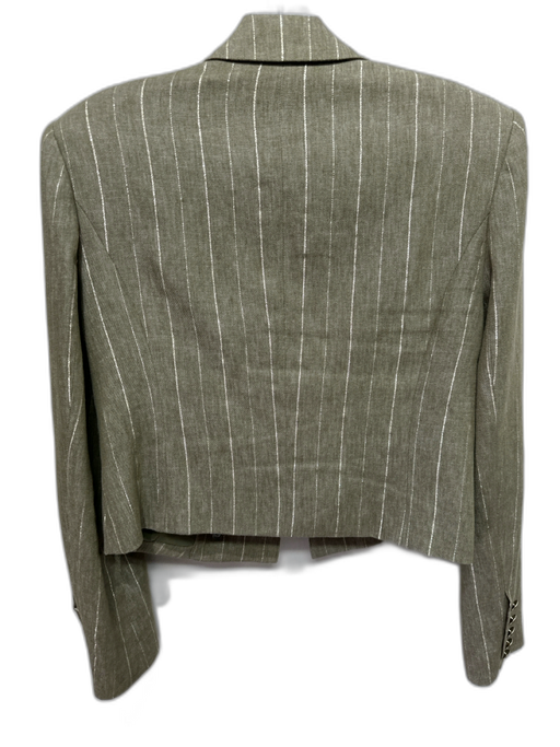 L'agence Size 8 Olive Green Linen Blend Metallic Thread Pinstripe Crop Jacket Olive Green / 8