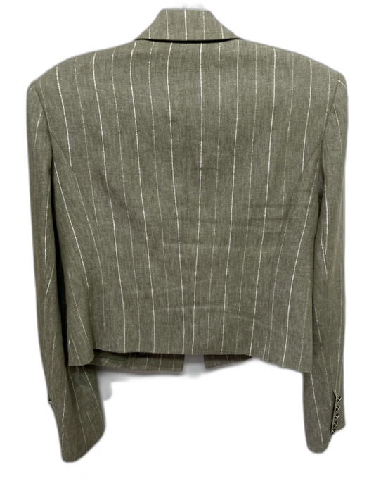 L'agence Size 8 Olive Green Linen Blend Metallic Thread Pinstripe Crop Jacket Olive Green / 8