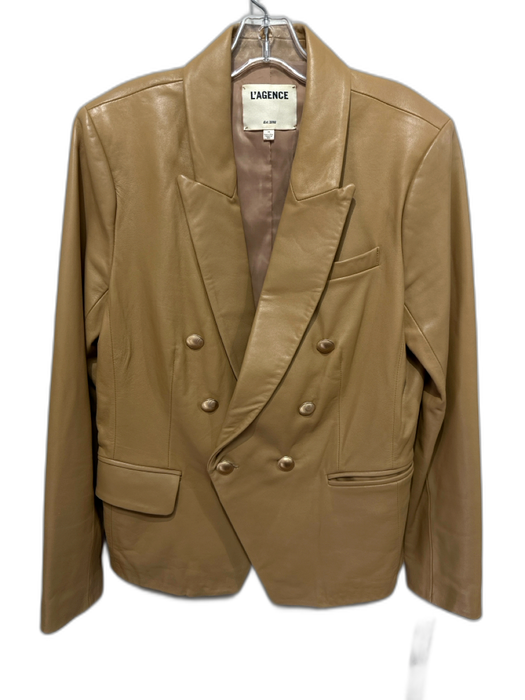 L'agence Size 10 Tan Brown Lamb leather Double Breasted Button Cuff Jacket Tan Brown / 10
