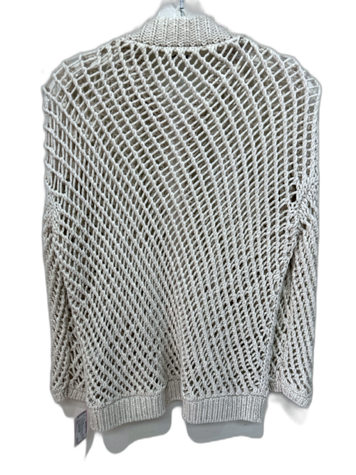 Brunello Cucinelli Size L Cream Cotton Blend Crochet Knit 3/4 Sleeve Cardigan Cream / L