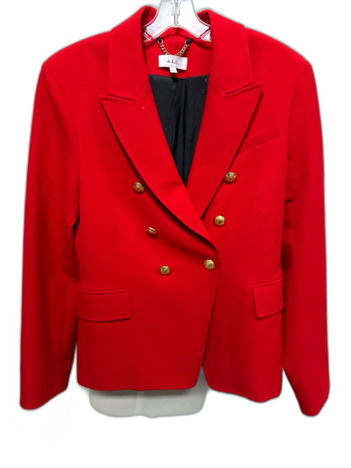 A.L.C. Size 12 Red Polyester Blend gold tone button Double Breasted Jacket Red / 12