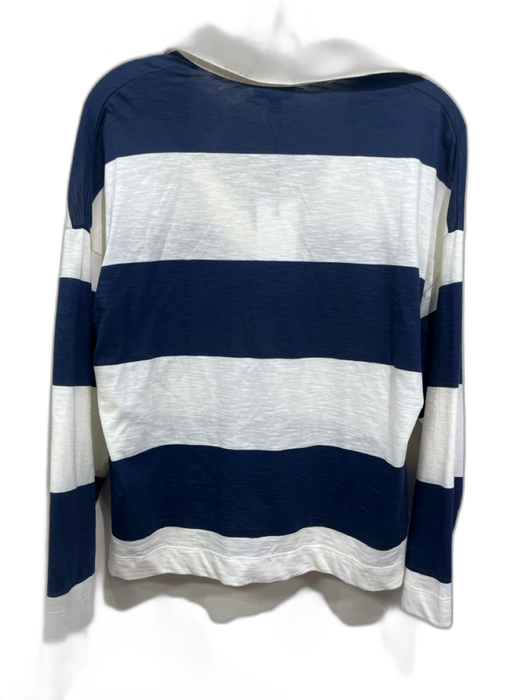 Reiss Size S Navy Blue & White Cotton Stripe Collared Long Sleeve Top Navy Blue & White / S