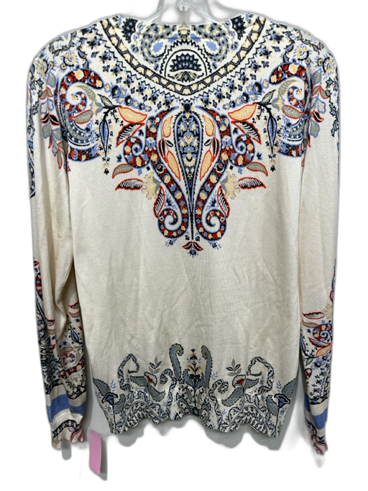 Etro Size 46 cream, black, multi Silk & Cashmere Abstract Leaves V Neck Sweater cream, black, multi / 46