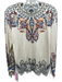Etro Size 46 cream, black, multi Silk & Cashmere Abstract Leaves V Neck Sweater cream, black, multi / 46