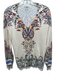 Etro Size 46 cream, black, multi Silk & Cashmere Abstract Leaves V Neck Sweater cream, black, multi / 46