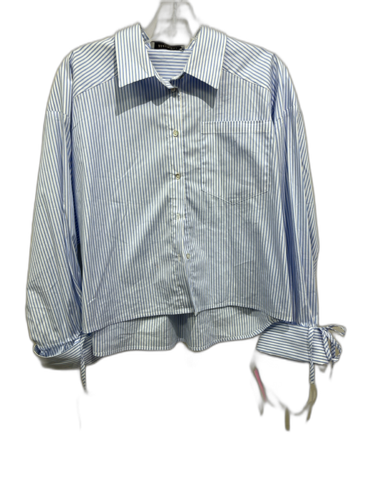 Beaumont Organic Size 40 Blue & White Cotton Mother of Pearl Buttons Stripe Top Blue & White / 40