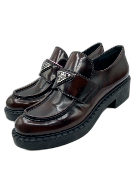 Prada Shoe Size 40 oxblood red & black Leather Logo Emblem Loafers oxblood red & black / 40