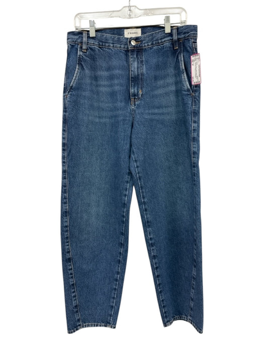 Frame Size 28 Medium Wash Cotton Denim Zip Fly High Rise Straight Leg Jeans Medium Wash / 28