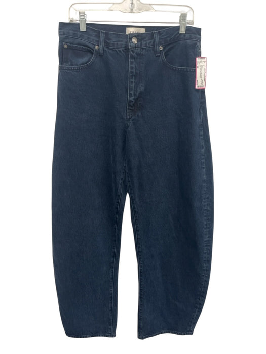 Frame Size 28 Indigo Wash Cotton Denim Zip Fly High Rise Wide Leg Jeans Indigo Wash / 28