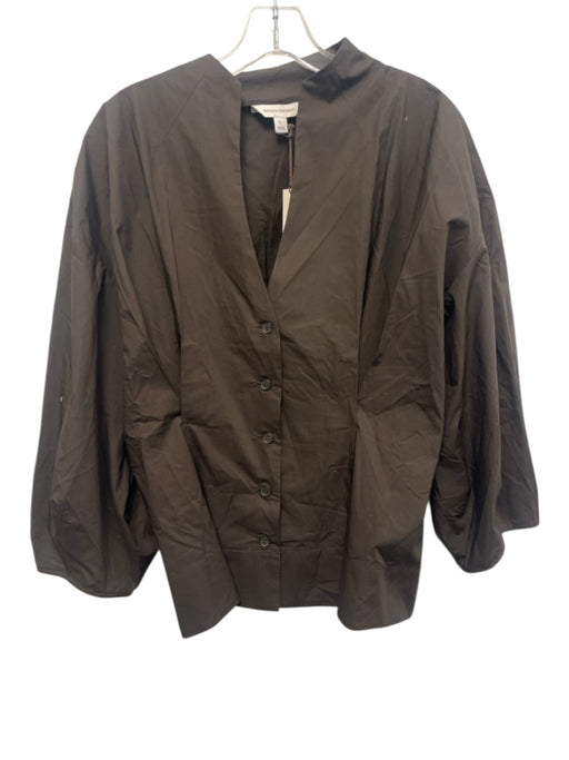 Banana Republic Size L Brown Cotton Long puff sleeve Buttons No Collar Top Brown / L