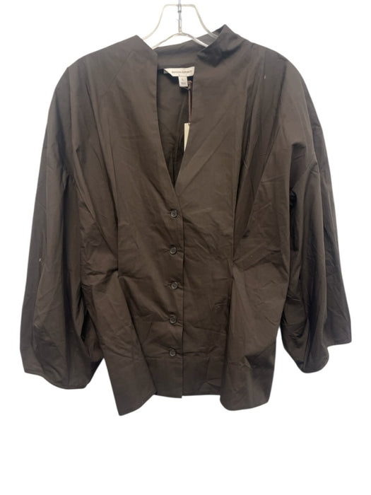 Banana Republic Size L Brown Cotton Long puff sleeve Buttons No Collar Top Brown / L