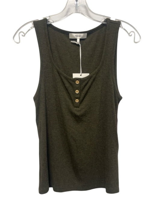 Frame Size L Green Modal & Elastane Sleeveless 1/4 Button Scoop Neck Top Green / L
