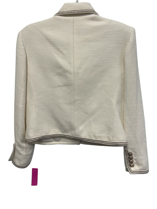 Veronica Beard Size 12 Cream & Brown Cotton & Acrylic Flap Pocket Collar Jacket Cream & Brown / 12