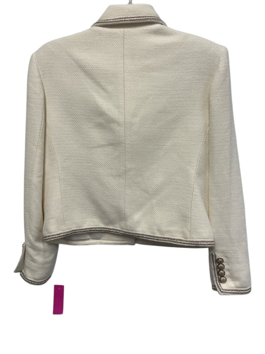 Veronica Beard Size 12 Cream & Brown Cotton & Acrylic Flap Pocket Collar Jacket Cream & Brown / 12