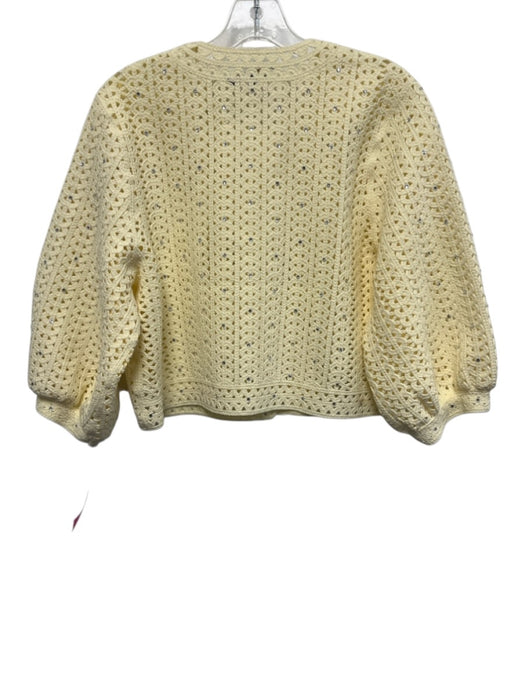 Maje Size 3/L Butter Yellow Polyester Puff 1/2 Sleeve Loose Knit Cardigan Butter Yellow / 3/L
