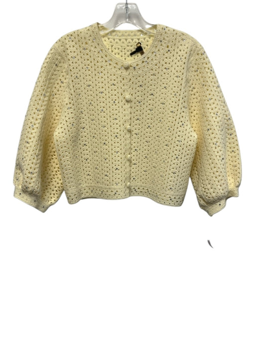 Maje Size 3/L Butter Yellow Polyester Puff 1/2 Sleeve Loose Knit Cardigan Butter Yellow / 3/L