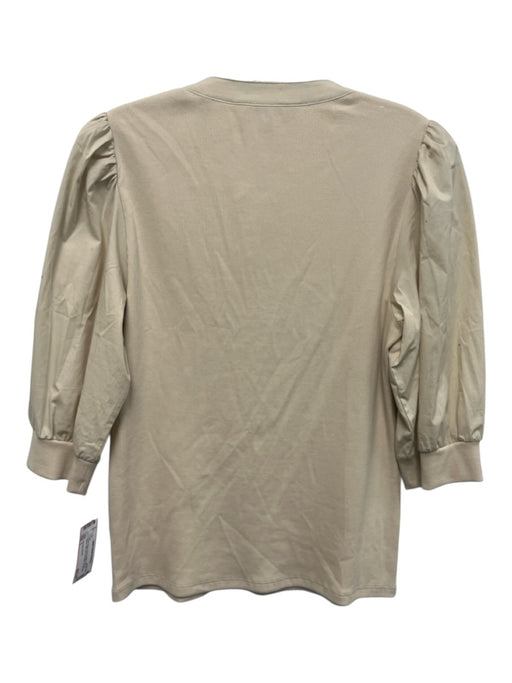 Veronica Beard Size L Cream Beige Pima Cotton Puff 1/2 Sleeve Rib Knit Top Cream Beige / L