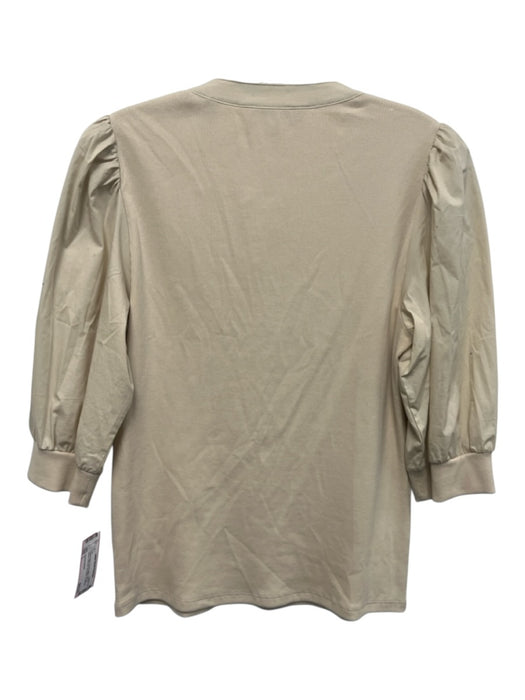 Veronica Beard Size L Cream Beige Pima Cotton Puff 1/2 Sleeve Rib Knit Top Cream Beige / L