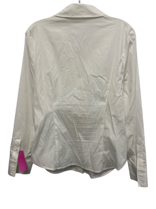 Elie Tahari Size L White Cotton Long Sleeve Pleated Front Buttons Blouse Top White / L