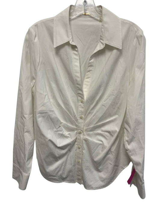Elie Tahari Size L White Cotton Long Sleeve Pleated Front Buttons Blouse Top White / L