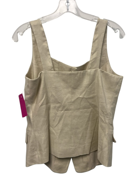 Elie Tahari Size M Cream Beige Viscose & Linen Gold Buttons Flap Pocket Vest Top Cream Beige / M
