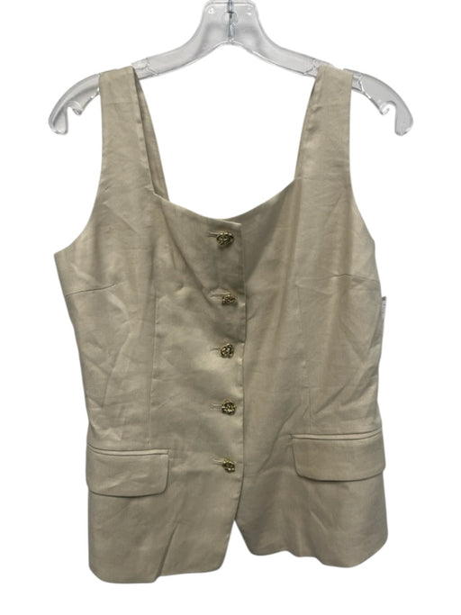 Elie Tahari Size M Cream Beige Viscose & Linen Gold Buttons Flap Pocket Vest Top Cream Beige / M