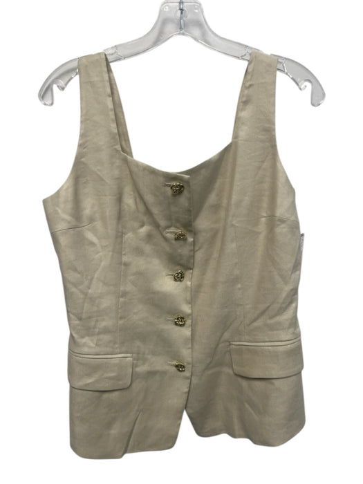 Elie Tahari Size M Cream Beige Viscose & Linen Gold Buttons Flap Pocket Vest Top Cream Beige / M