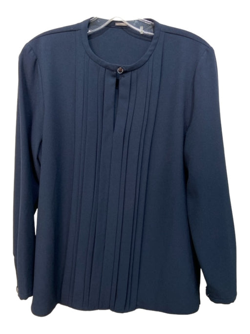 Elie Tahari Size S Navy Blue Polyester Front Pintuck V Neck Long Sleeve Top Navy Blue / S