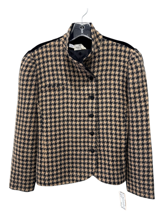 Valentino Size 10 Black & Tan Wool Blend Velour Houndstooth Collar Jacket Black & Tan / 10
