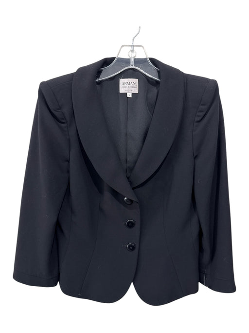 Armani Collezioni Size 8 Black Wool 3/4 Sleeve Wide Leg Single Breasted Pant Set Black / 8