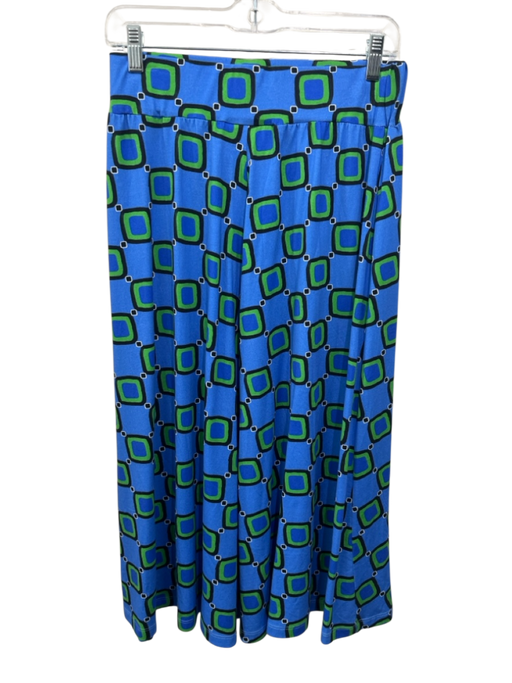 De Loreta Size M Blue, Black & Green Modal & Cotton Elastic Waistband Midi Skirt Blue, Black & Green / M