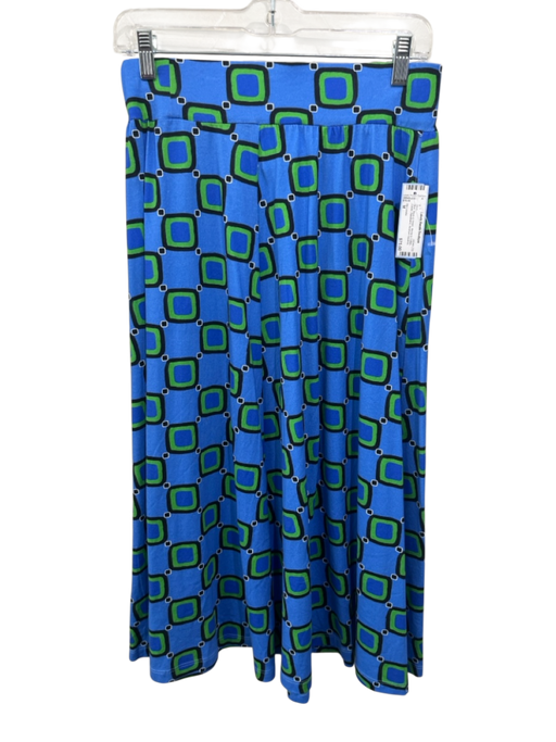 De Loreta Size M Blue, Black & Green Modal & Cotton Elastic Waistband Midi Skirt Blue, Black & Green / M