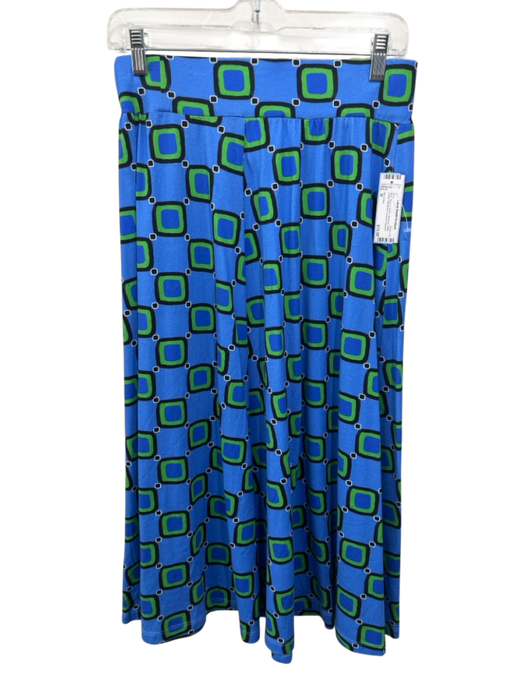 De Loreta Size M Blue, Black & Green Modal & Cotton Elastic Waistband Midi Skirt Blue, Black & Green / M