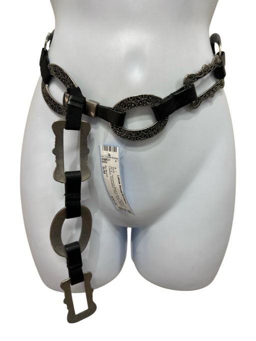 No Brand Black & Silver Metal & Leather Embossed Chain Hook Closure Belts Black & Silver / S/M