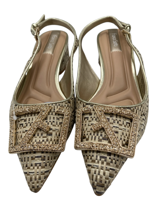 Franco Sarto Shoe Size 8.5 Beige, Tan & Gold Woven Metallic Sling back Pumps Beige, Tan & Gold / 8.5