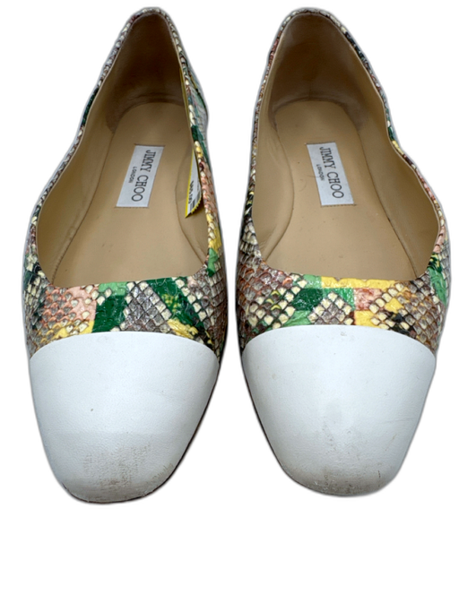 Jimmy Choo Shoe Size 39 White, Yellow, Green Print Leather Toe cap Flats White, Yellow, Green Print / 39