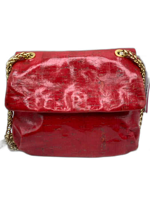Elie Tahari Red & Gold Cork Gold hardware Magnetic Flap Crossbody Bag Red & Gold / Mini