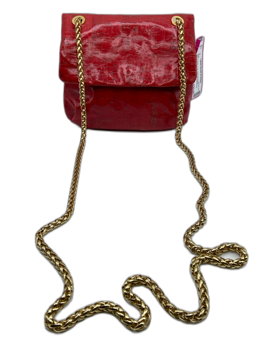 Elie Tahari Red & Gold Cork Gold hardware Magnetic Flap Crossbody Bag Red & Gold / Mini