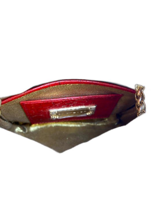 Elie Tahari Red & Gold Cork Gold hardware Magnetic Flap Crossbody Bag Red & Gold / Mini